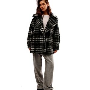 Free People Womens Highlands Wool Blend Plaid Pea Coat